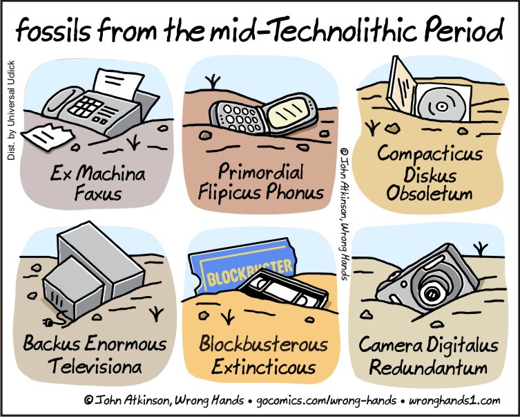 Cartoon depicting fossils from the Midtechnolithic Period