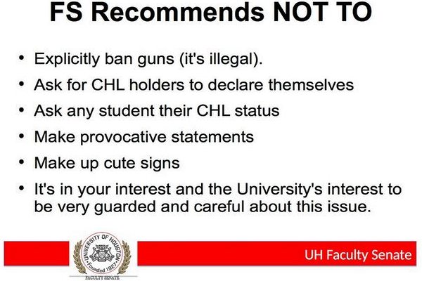 PowerPoint slide used by the Faculty Senate at University of Houston