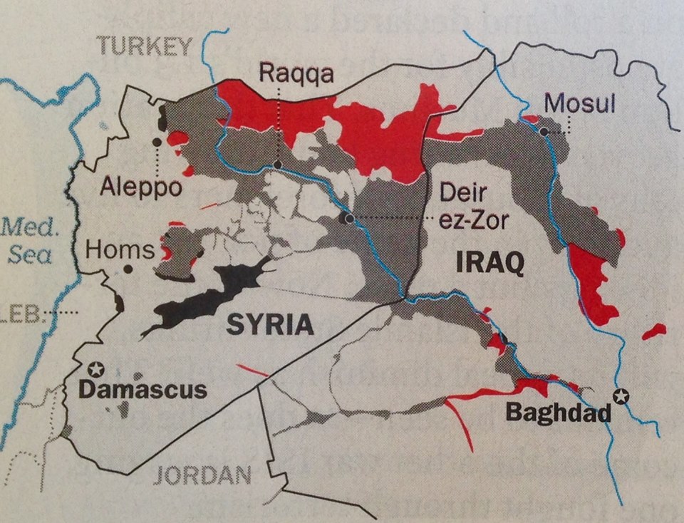 Map of ISUS-held areas in Syria and Iraq