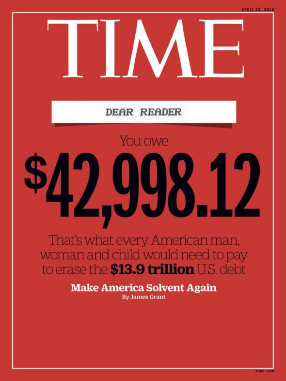 Time magazine cover image, depicting the US per-capita national debt