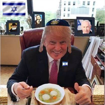 Trump shown eating matzo ball soup in a Photoshopped image