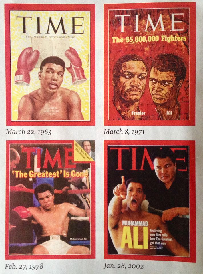 The four previous 'Time' magazine covers devoted to Muhammad Ali