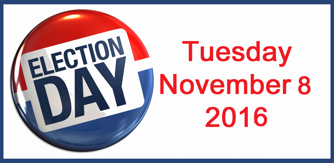 US election day is Tuesday, November 8, 2016