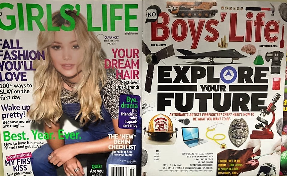 Cover images of 'Girls' Life' and 'Boys' Life' side by side