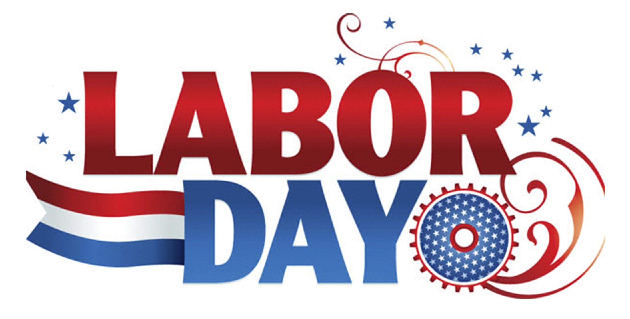 Logo for Labor Day in red, white, and blue