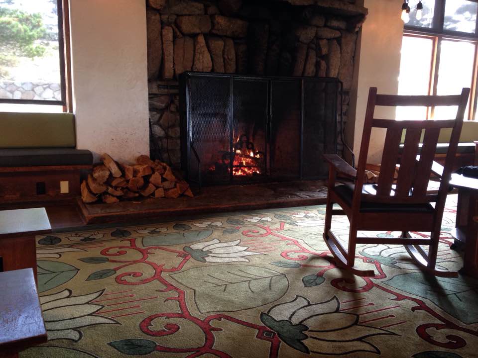 The fireplace at the guest commons of the Asilomar Conference Grounds