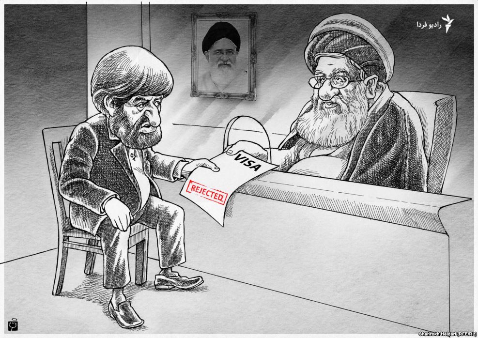 Cartoon of high-ranking cleric in Mashhad, Iran, who defies Iran's central government