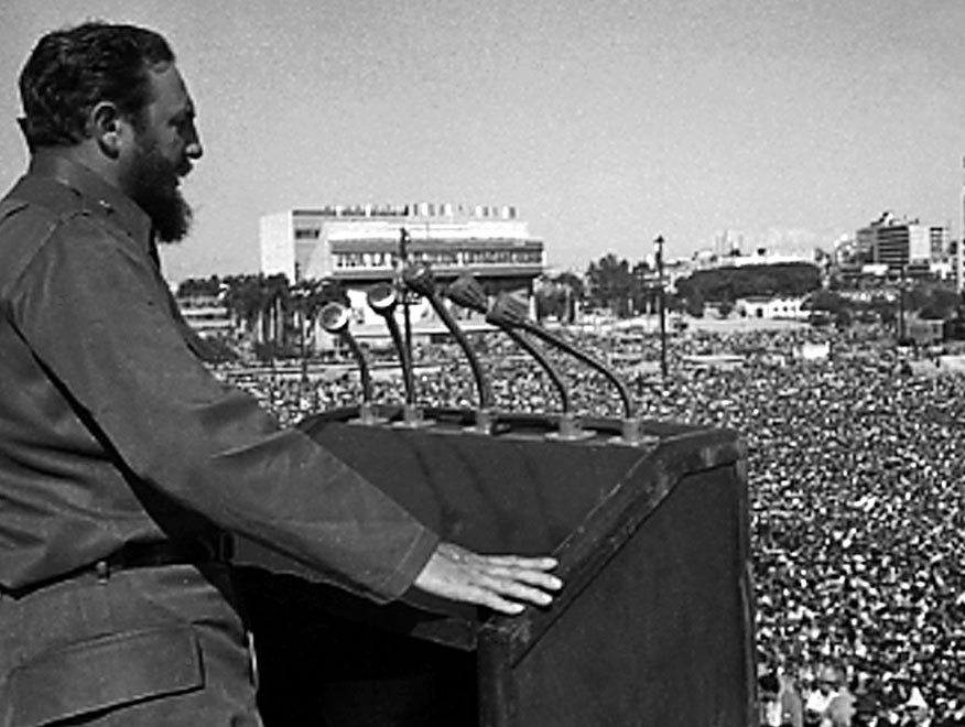Photo of Fidel Castro giving a speech in the early 1960s
