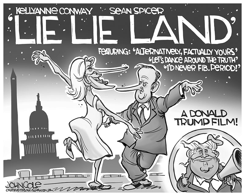 Cartoon showing the poster for the movie 'Lie Lie Land,
