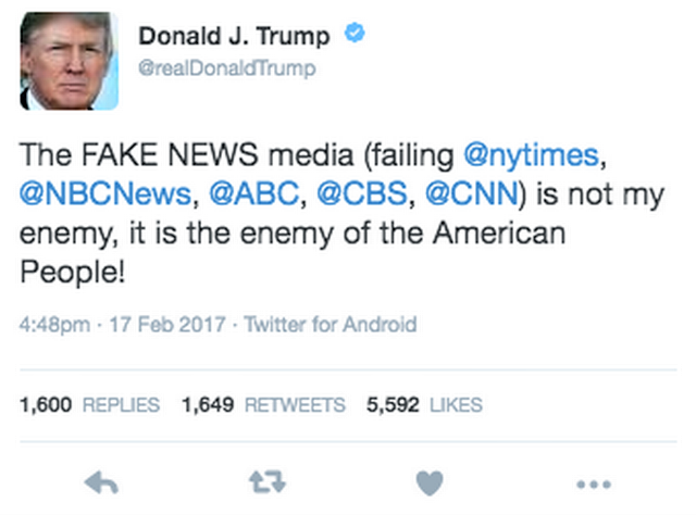 Trump's tweet about the media being the enemy of the American people