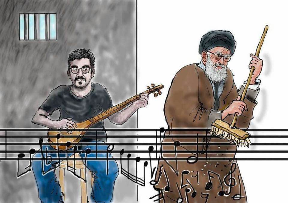 Cartoon about the the Iranian regime's distaste for music