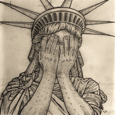 Image of Lady Liberty covering her eyes