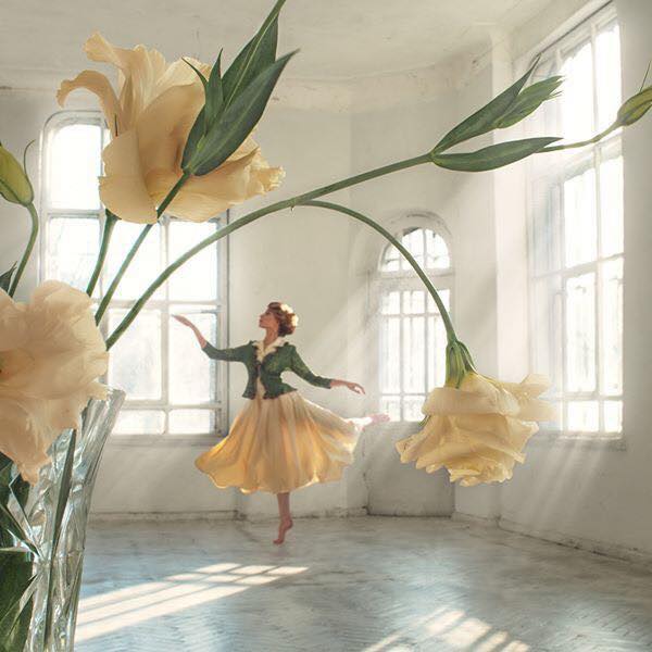 Photo of ballerina and flowers in matching shapes and colors