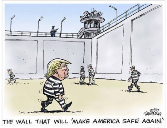 Cartoon showing Trump in prison