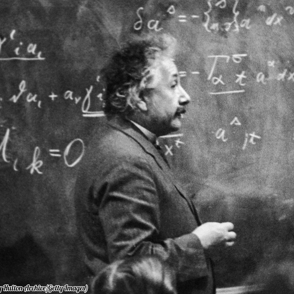 Einstein shown at a blackboard