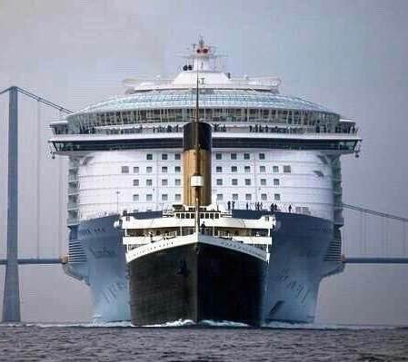 The Titanic compared with a modern cruise ship