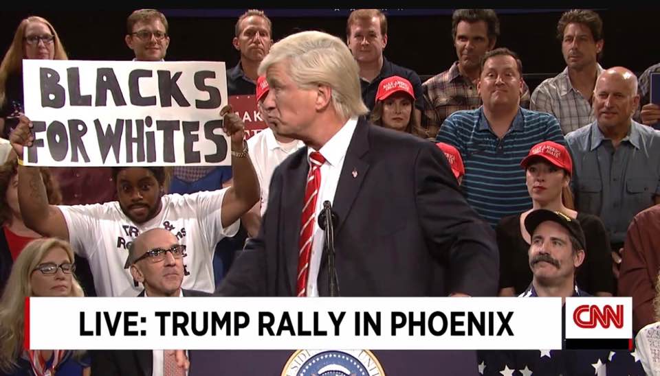 Screenshot from an SNL parody of Trump's rally in Phoenix