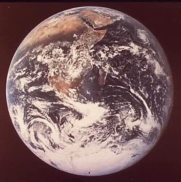 Earth, as seen from Apollo 17: Africa and the Arabian Peninsula are seen near the top