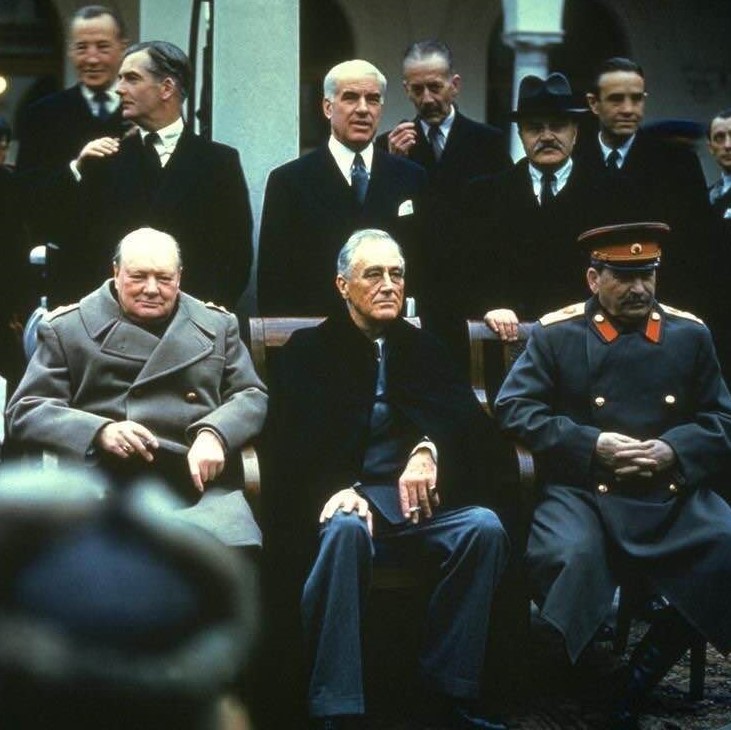 The big three (Winston Churchill, Franklin Roosevelt, Joseph Stalin) at Yalta Conference, 1945