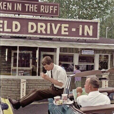 Robert Kennedy in a drive-in diner, 1960
