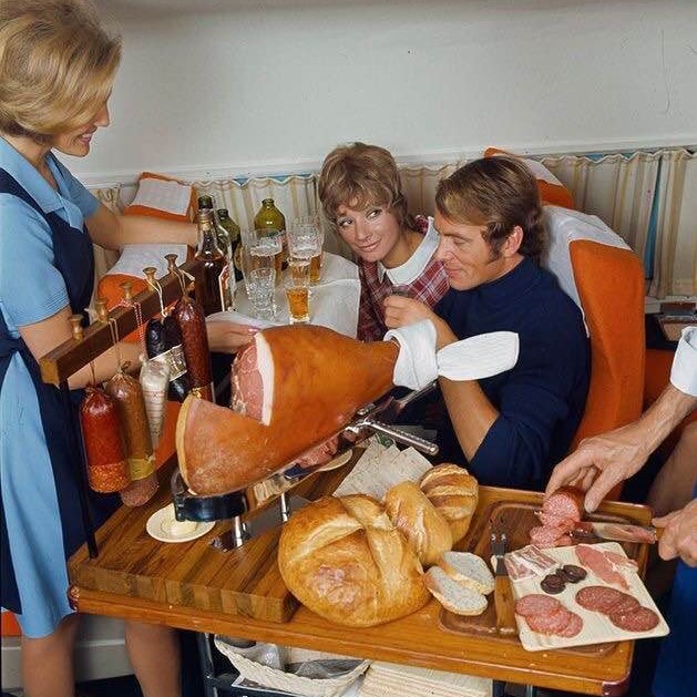 Snack service on a Scandinavian Airlines flight, 1969