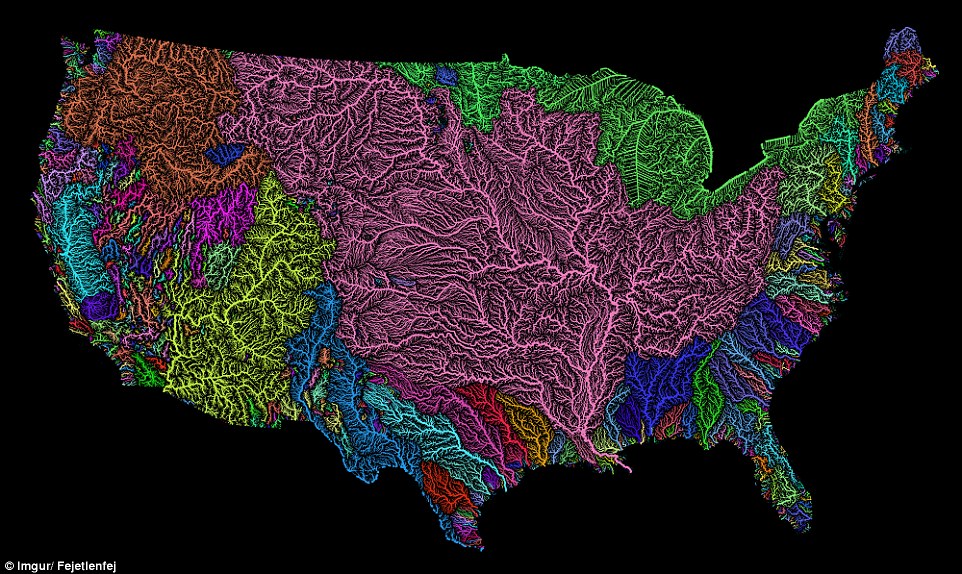 Complete map of American rivers and tributaries