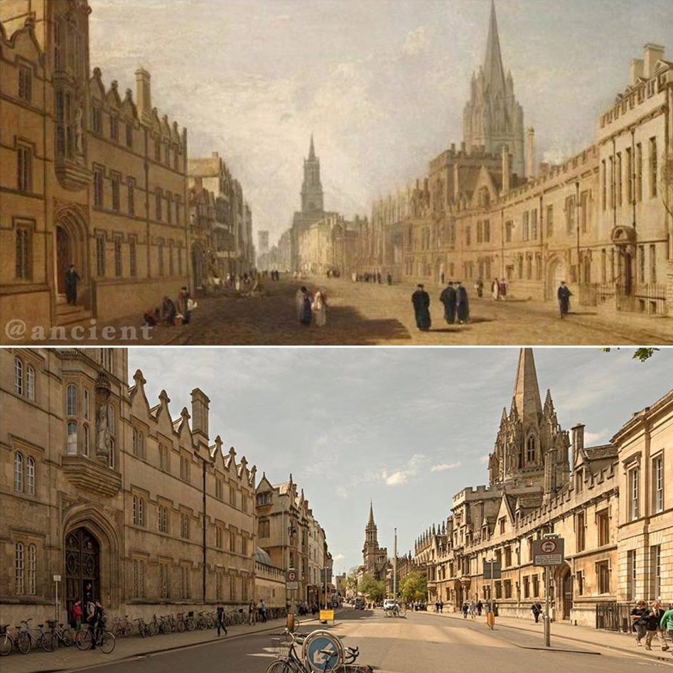 Comparing Oxford of 200 years ago (1810 painting) and today (2015 photograph) shows very little change