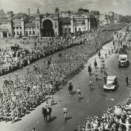 German prisoners of war being paraded through the streets of Moscow