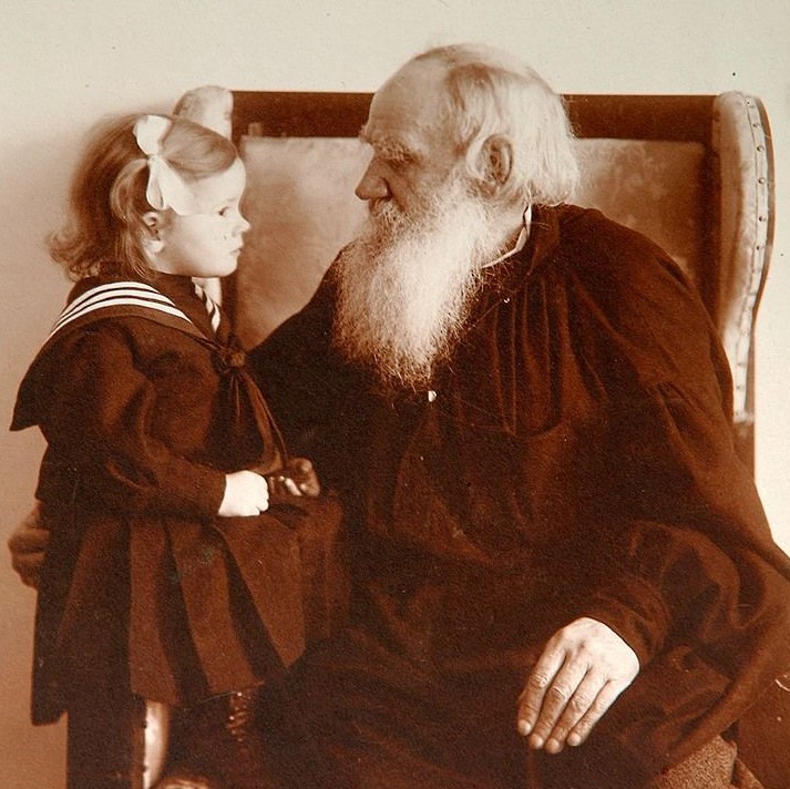 Leo Tolstoy with his granddaughter Tatiana, Russia, ca. 1910