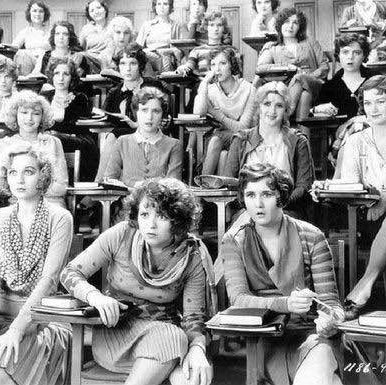 Interesting range of facial expressions in a sex-education class, 1929