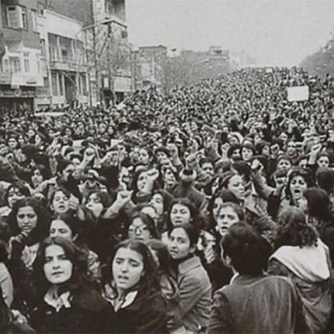 Women protesting the forced hijab in Iran, days after the 1979 Revolution