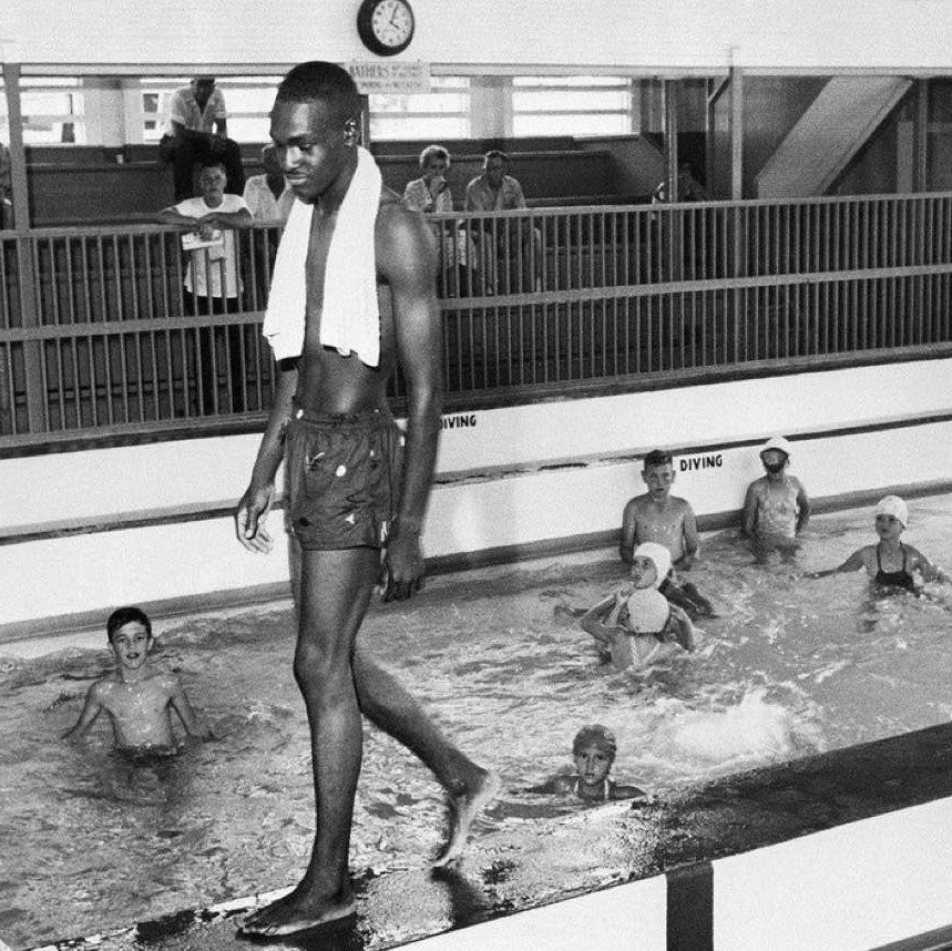 David Isom, 19, broke the color line in a segregated pool in Florida on June 8, 1958, which resulted in officials closing the facility