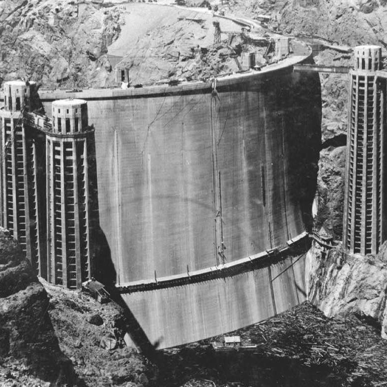 Rare photo of Hoover Dam from behind, taken during construction, 1936
