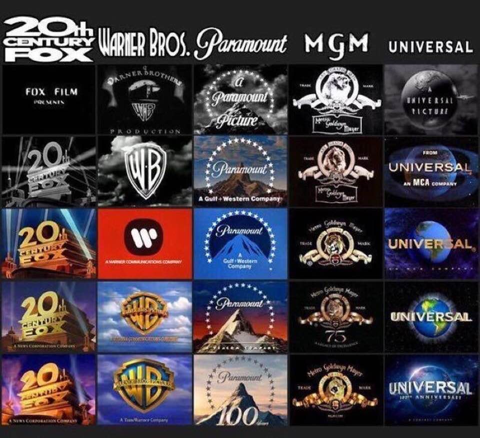 Evolution of logos for five major Hollywood film studios