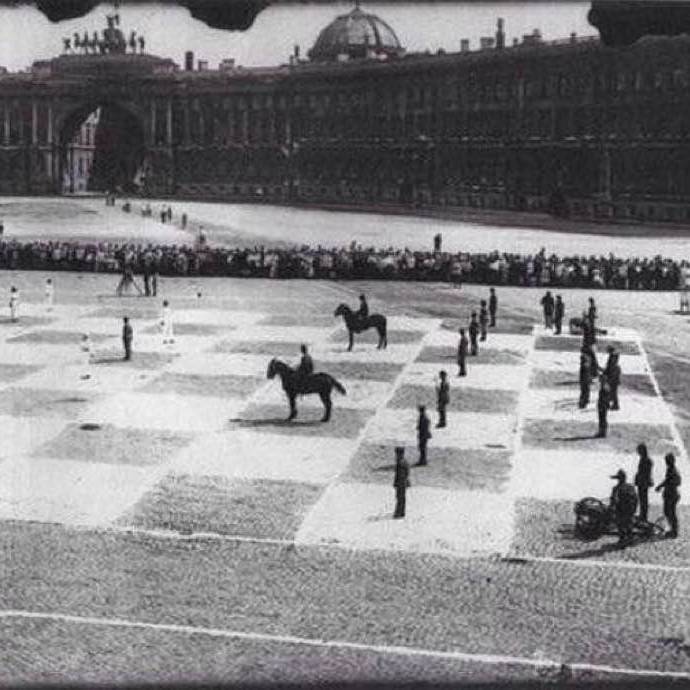 A game of human chess, St. Petersburg (Leningrad), circa 1924