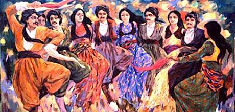 Painting showing Kurdish dancers