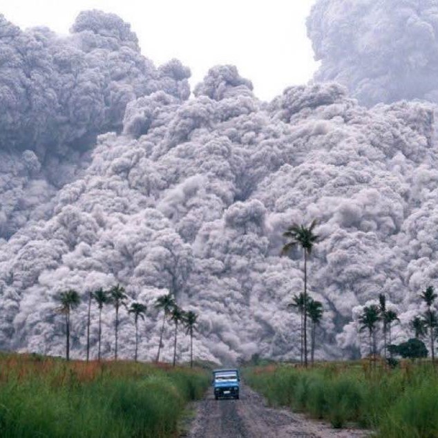 A pickup truck flees the largest volcanic eruption of the 20th century, Philippines, 1991