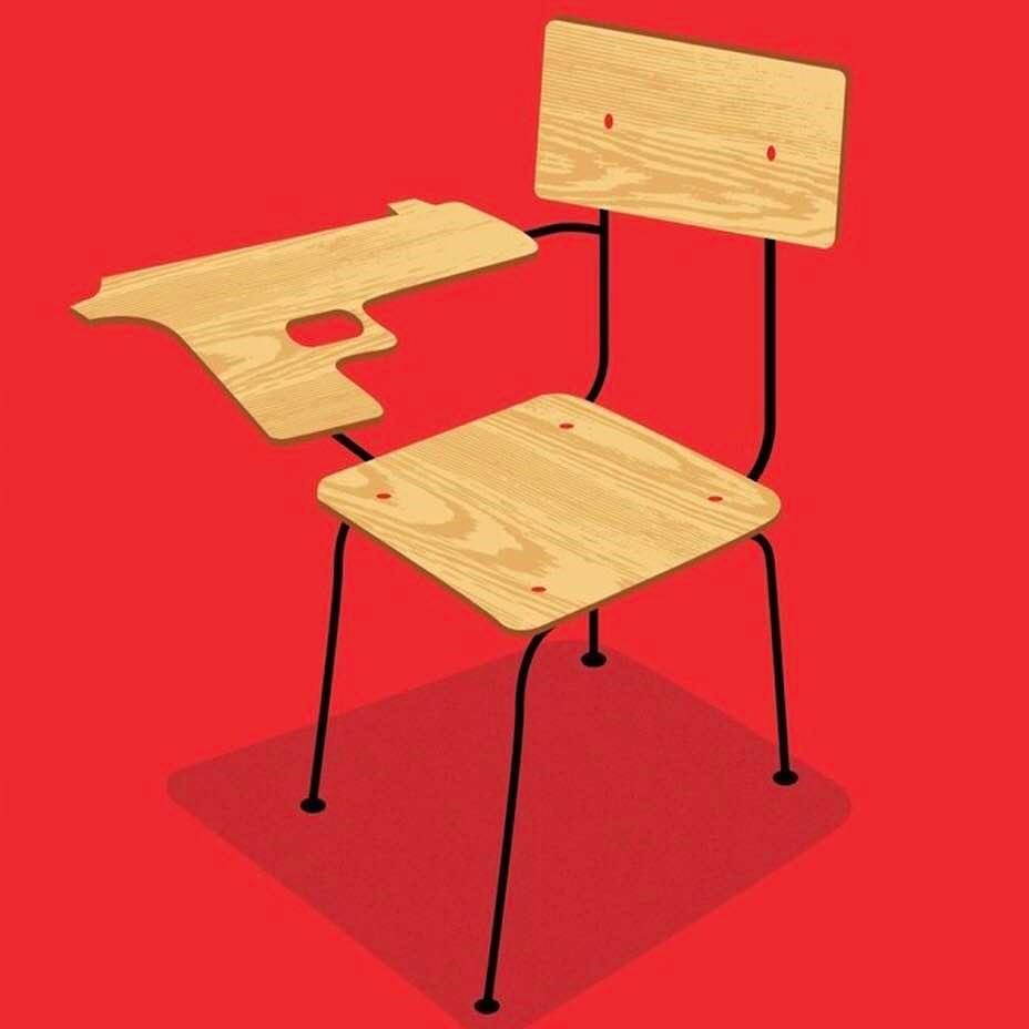 School chair, with gun-shaped desk