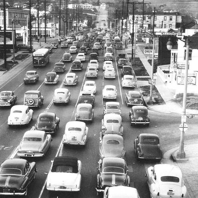 Los Angeles traffic, 1950