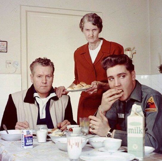Elvis, his father Vernon, and his grandma Minnie Mae, 1959