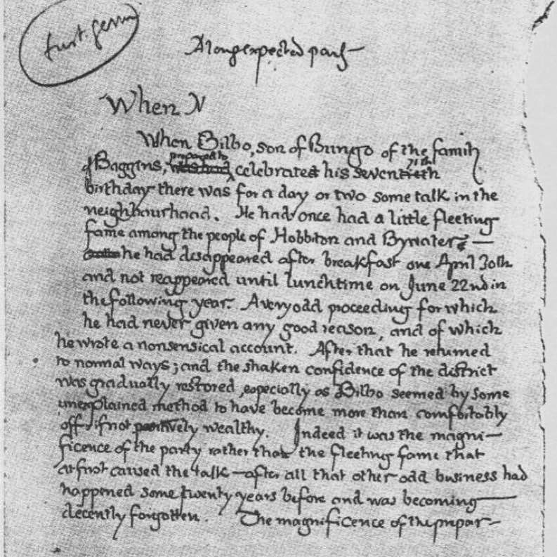 J. R. R. Tolkien's original first page for 'Lord of the Rings,' 1937