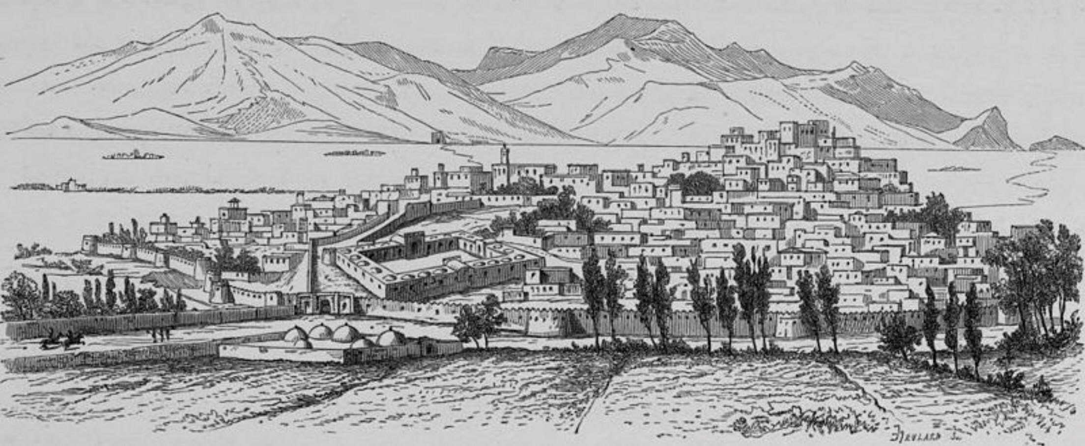 Sketch of the western Iranian city of Kermanshah from 1840