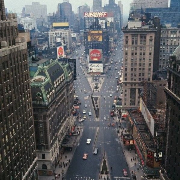 Aerial view of NYC's Times Square, 1967