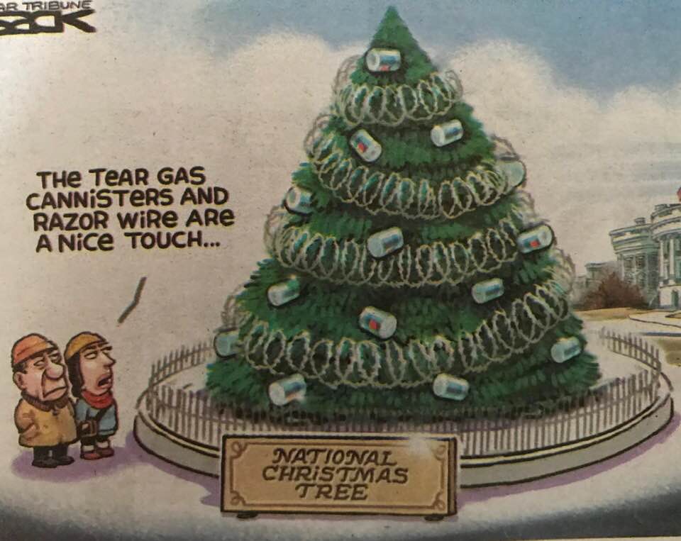 National Christmas Tree: 'The tear gas cannisters and razor wire are a nice touch ...'