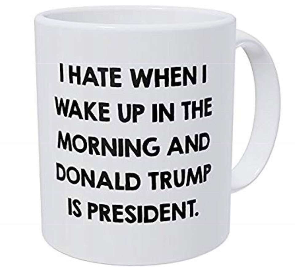 Gift idea: For your liberal friends in the US, there is this anti-Trump mug, available from various sellers at $10-15