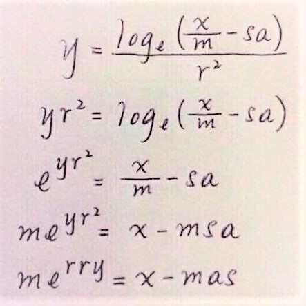 Nerdy Christmas message: me^(rry) = x - mas!