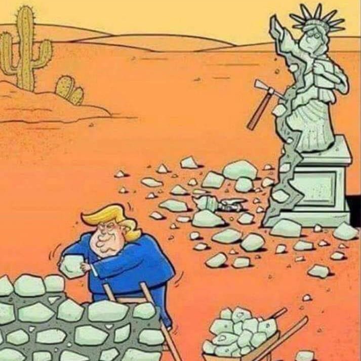 Cartoon: Lady Liberty replaced by Liberty Wall