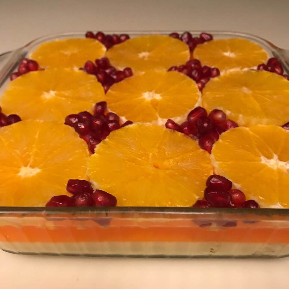 Four-layer pudding-jello dessert for today's family gathering