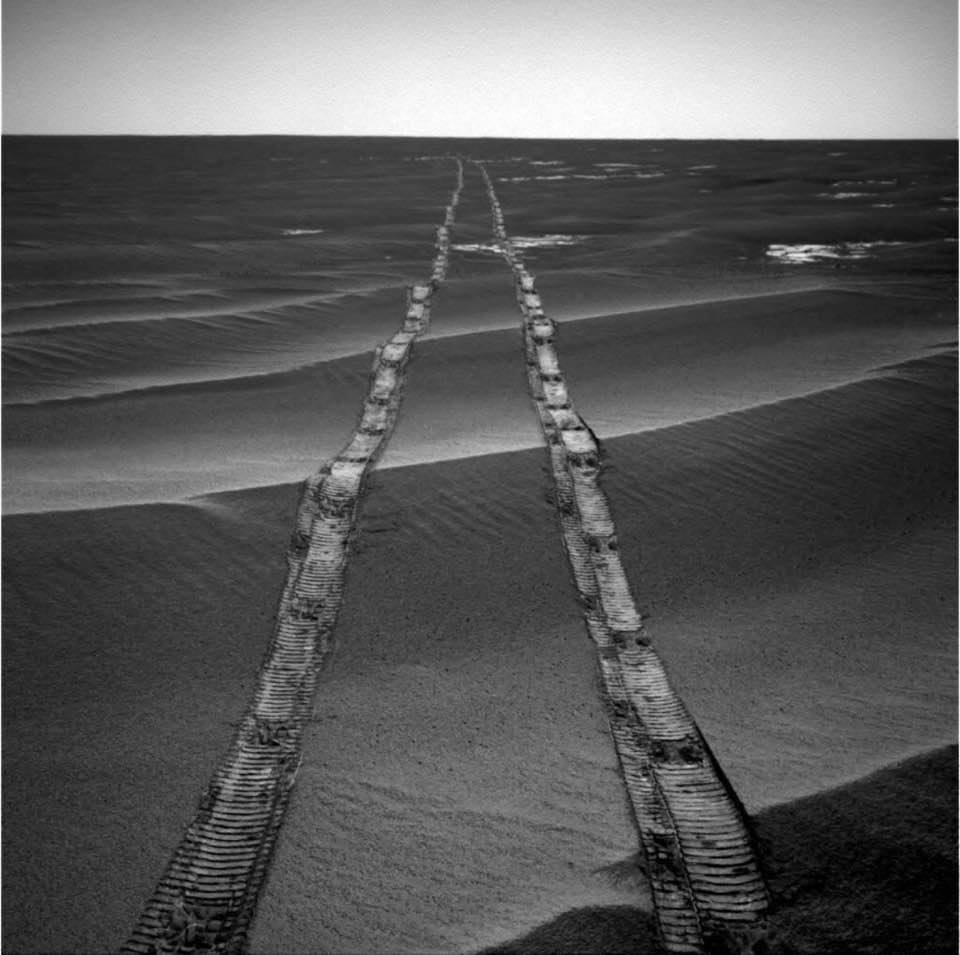 The long and Martian road: NASA's Opportunity Mars rover looking back at its own trail