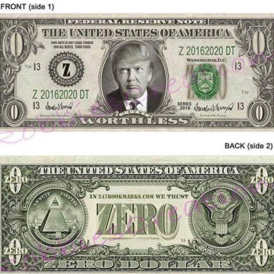 Proposed US Treasury bill bearing Trump's image